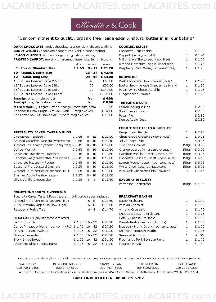  Pricelists of Konditor & Cook 30 St Mary Axe - Photo 1 of 1