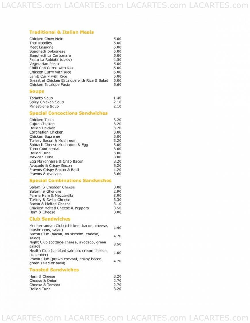  Pricelists of Pavarotti's Sandwich Bar 21 Royal Exchange - Photo 1 of 4