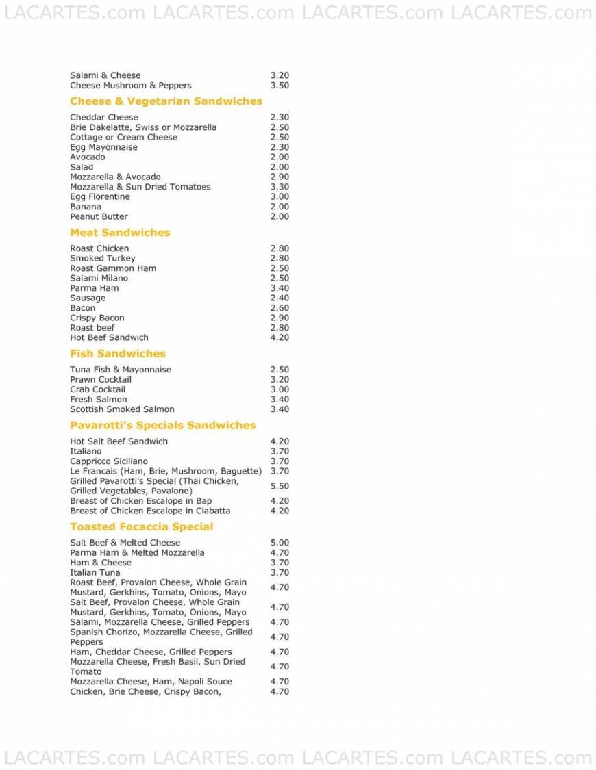  Pricelists of Pavarotti's Sandwich Bar 21 Royal Exchange - Photo 2 of 4