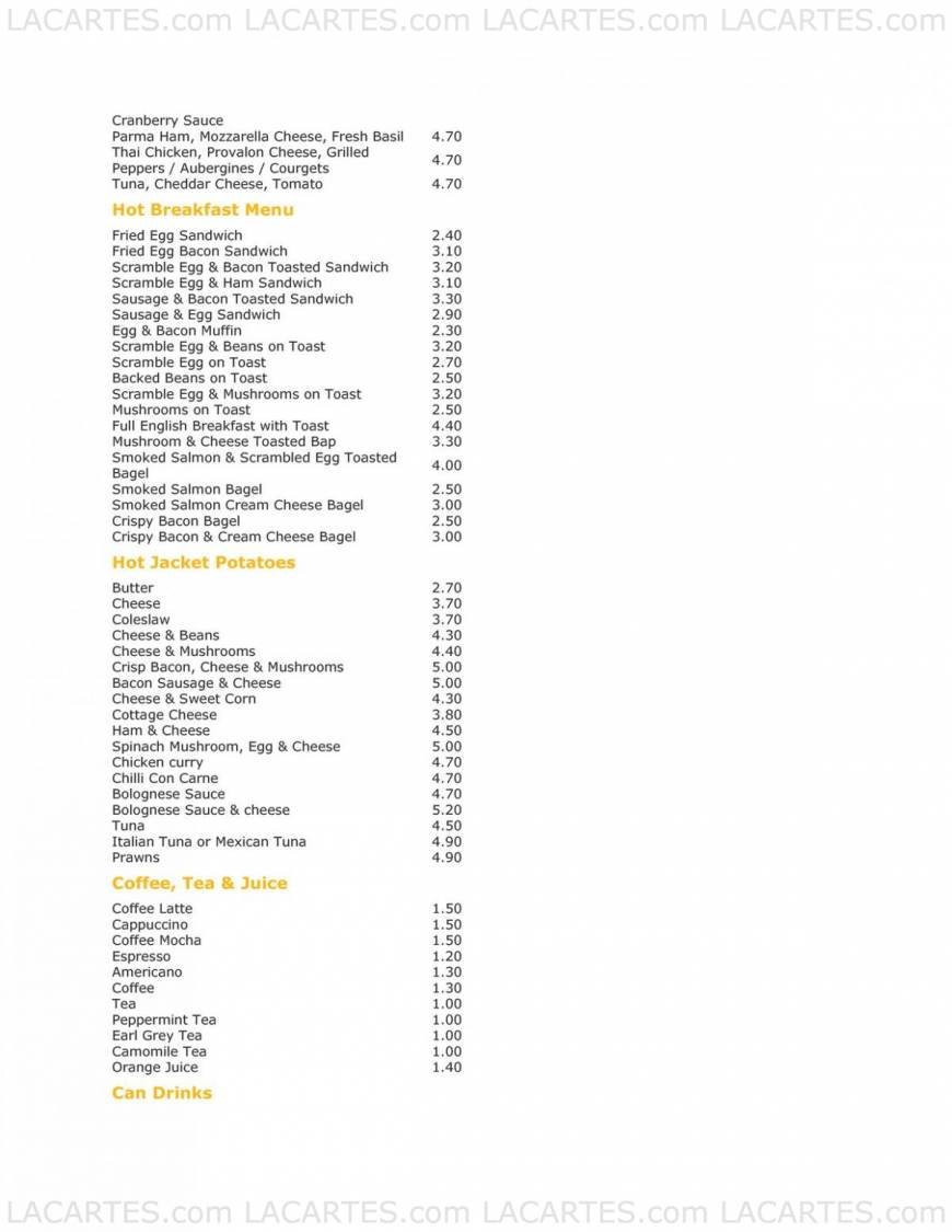  Pricelists of Pavarotti's Sandwich Bar 21 Royal Exchange - Photo 3 of 4