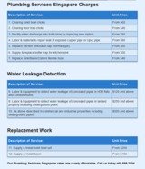 Menus & Prices, One Call plumbing service in Singapore., singapore