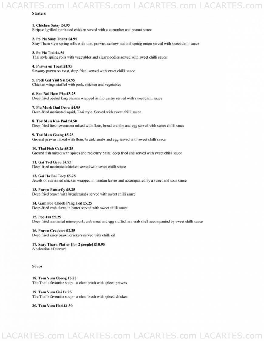  Pricelists of Saay Tharn - Thai Restaurant 13 Forest Road   - Photo 3 of 8