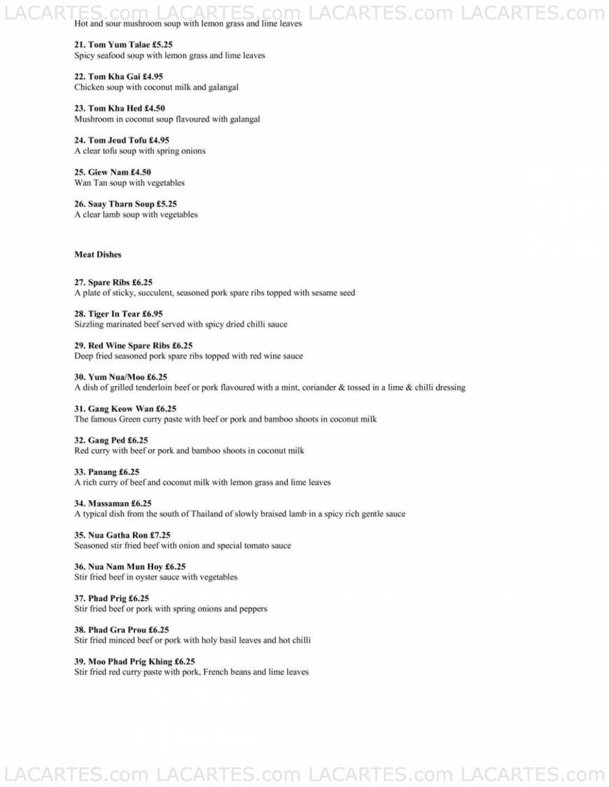  Pricelists of Saay Tharn - Thai Restaurant 13 Forest Road   - Photo 4 of 8
