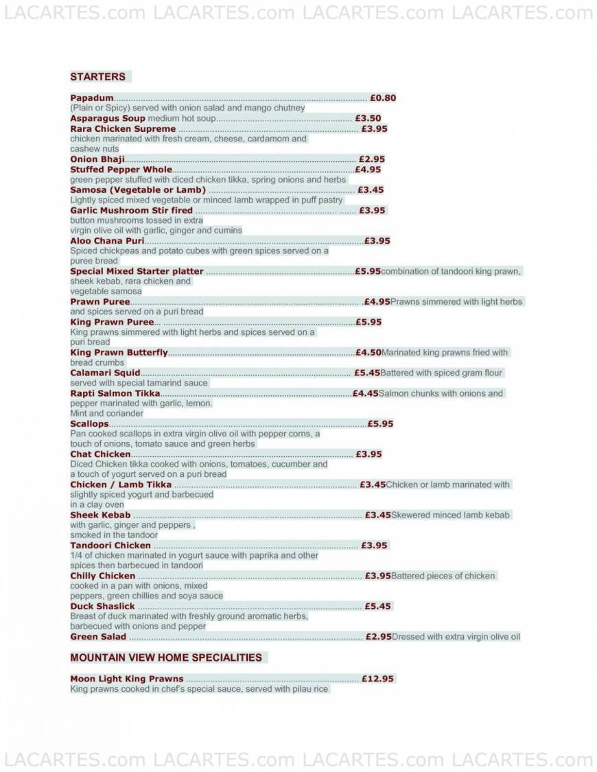  Pricelists of Mountain View Restaurant 1-3 Lee Road - Photo 1 of 5