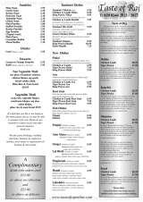 Menus & Prices, Taste of Raj, Blackheath