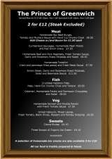 Menus & Prices, The Prince Of Greenwich, Greenwich