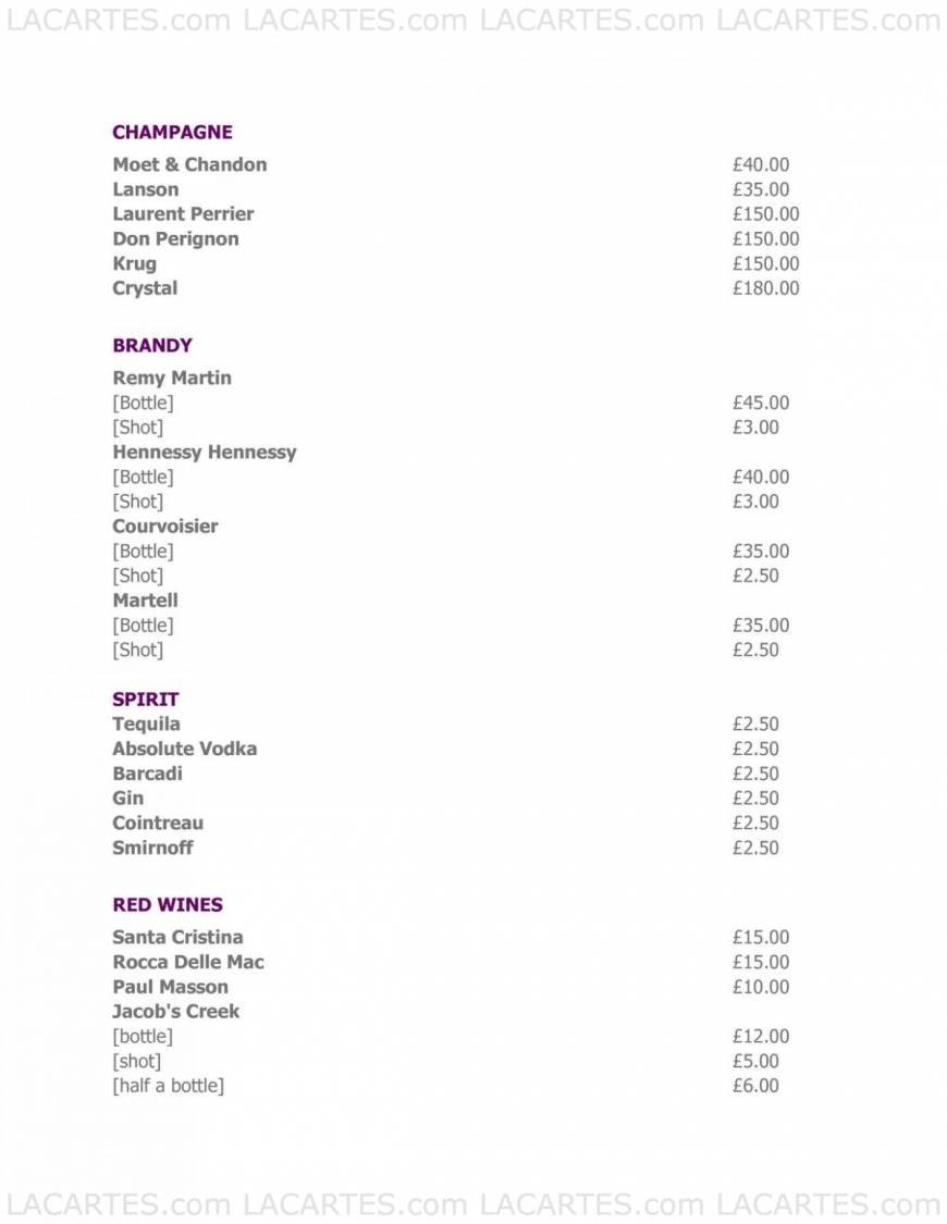  Pricelists of Marble Restaurant 25 Anglesea Road - Photo 2 of 4