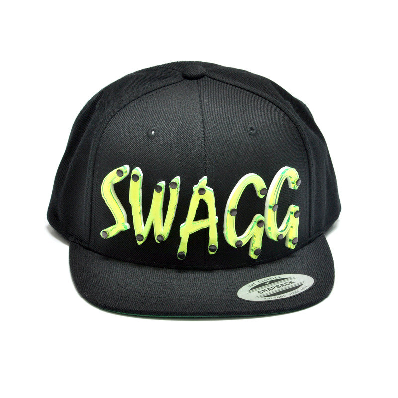 SWAGG - Lime Green Acrylic letters on Black Snapback Hat
