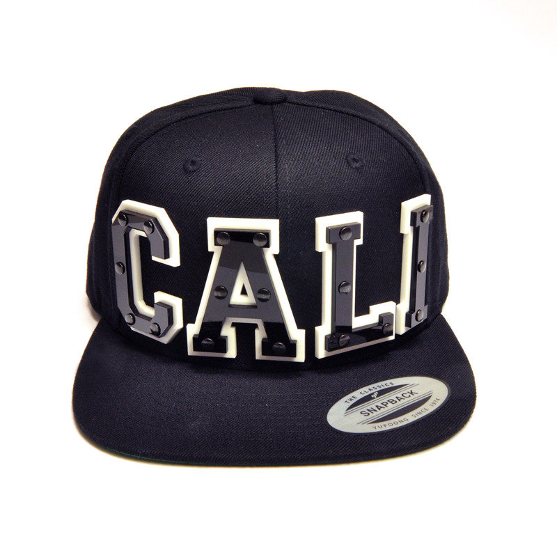 CALI - Black Acrylic letters on Black Snapback Hat