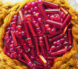Grey/Mustard/Red Silk Brooch