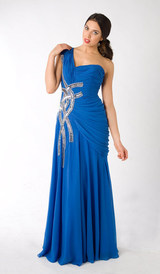 E320 RUCHED GLAMOROUS LUXURY FORMAL DRESS - BLUE