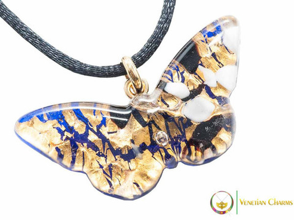 Butterfly Pendant - Gold and Blue