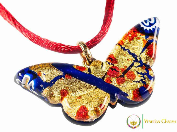 Butterfly Pendant - Gold, Blue and Red