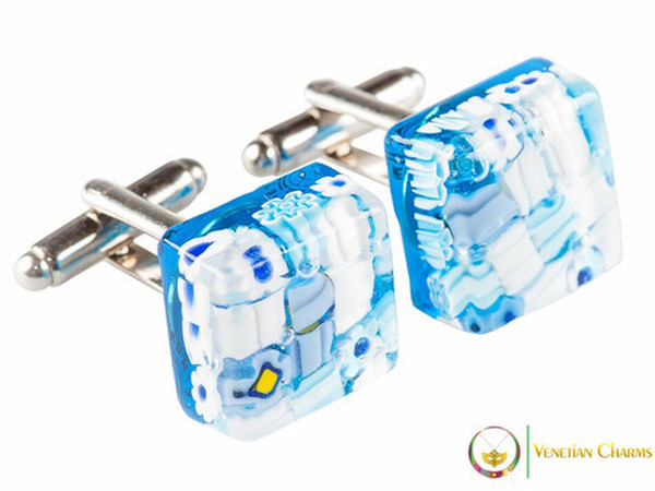 Chrome Cufflinks - Blue and White