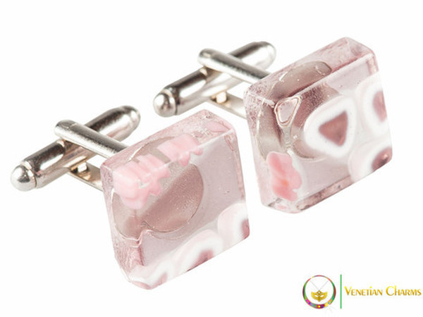 Chrome Cufflinks - Pink and White