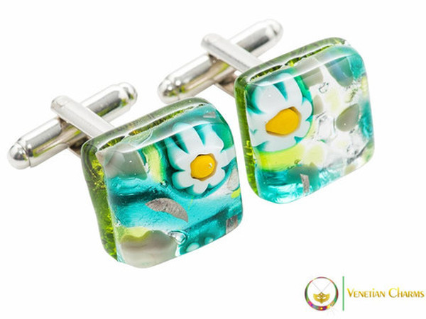 Chrome Cufflinks - Green, White and Yellow