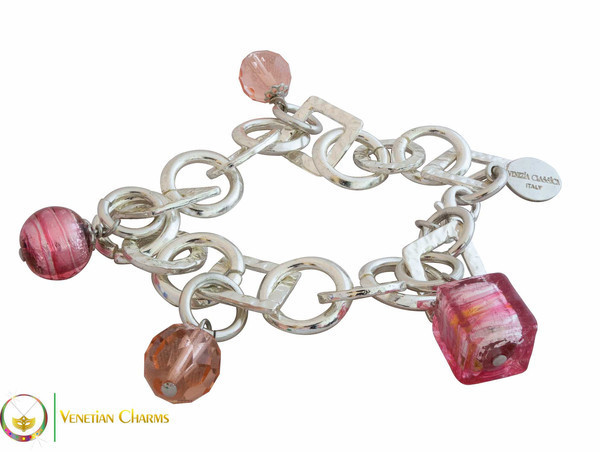 Florence Silver Charm Bracelet - Pink