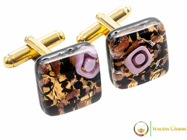 Gold Cufflinks - Gold, Black and Pink