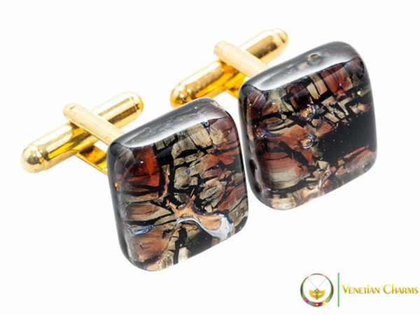Gold Cufflinks - Amber and Black