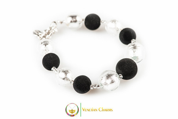 Luxury Glass and Lava Bracelet - Silver and Lava Stone