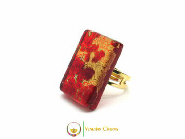 Murano Glass Ring 30x20mm - Red