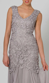 E402 MODERN ELEGANCE LACE & SILK GOWN - SILVER