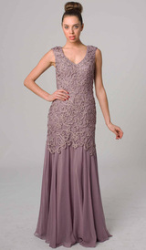 E402 MODERN ELEGANCE LACE & SILK GOWN - DUSTY ROSE