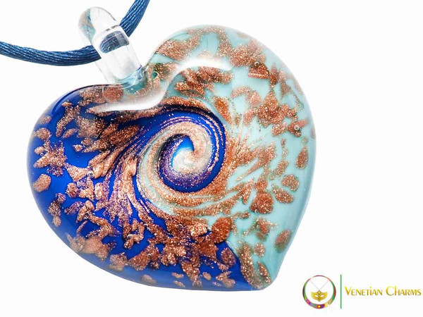 Passione Heart Pendant - Aqua and Blue