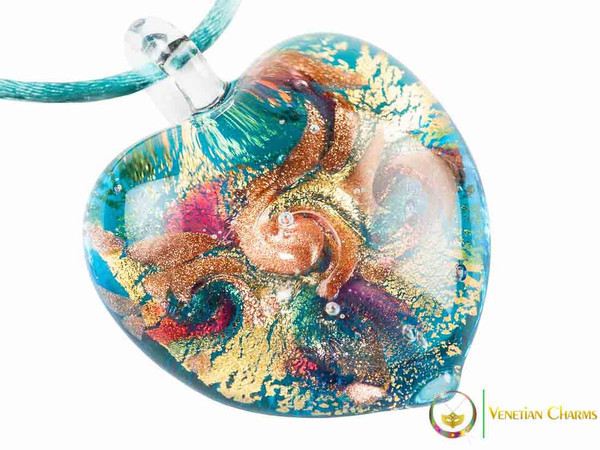 Passione Heart Pendant - Aqua, Orange and Gold