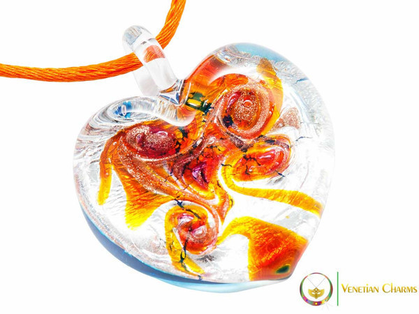 Passione Heart Pendant - Orange, Blue & Silver