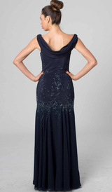 E404 FEMININE LUXURIOUS ELEGANCE EVENING GOWN NAVY BLUE