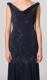 E404 FEMININE LUXURIOUS ELEGANCE EVENING GOWN NAVY BLUE