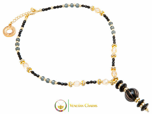 Perlage 2 Pendant Necklace - Grey, Black and Gold
