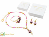 Perlage 2 Pendant Necklace Set - Fuschia, Pink & Gold