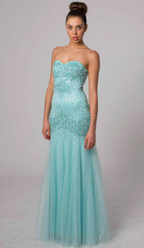 E408 DAZZLING FITTED STRAPLESS EVENING GOWN MINT
