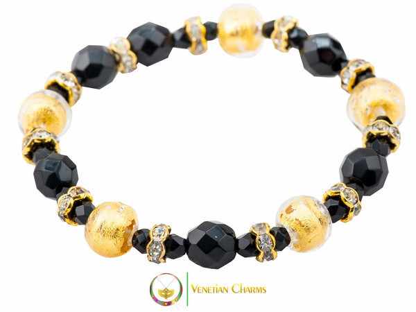 Princess Murano Glass Bracelet - Black & Gold
