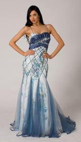 RC109 UNIQUE COUTURE GLAMOUR EVENING GOWN BLUE / WHITE