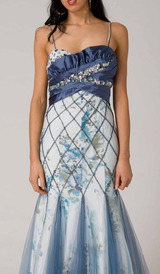 RC109 UNIQUE COUTURE GLAMOUR EVENING GOWN BLUE / WHITE