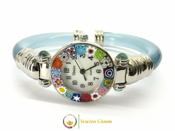 Serenissima Chrome Murano Glass Watch - Azure