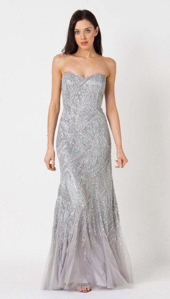 RC111 RED CARPET BEADED GLAM GOWN SILVER / MINT
