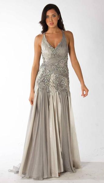 RC301 SATIN & SILK ELEGANCE EVENING GOWN SILVER