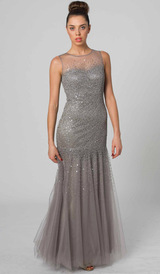RC46 ALLURING FITTED HAND BEADED EVENING GOWN CHARCOAL