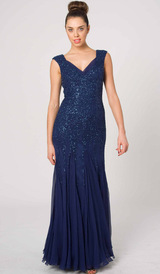 RC41 CLASSIC BEADED SILK GLAMOUR GOWN NAVY