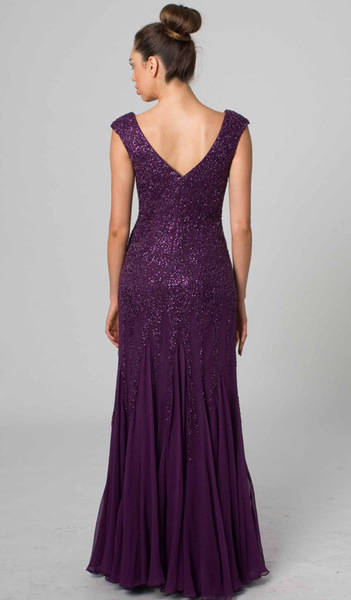 RC41 CLASSIC BEADED SILK GLAMOUR GOWN PLUM