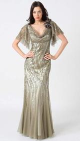 M103 SMOOTH SHIMMERY GLAM EVENING GOWN OLIVE