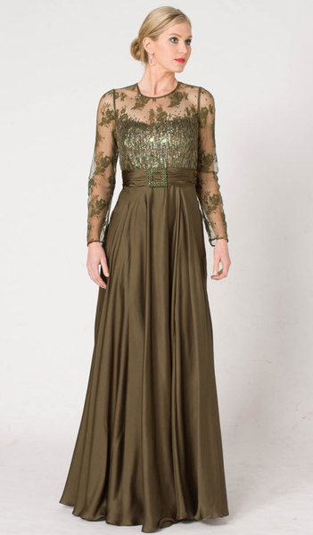 M102 EXQUISITELY MODEST LONG SLEEVE FORMAL GOWN OLIVE