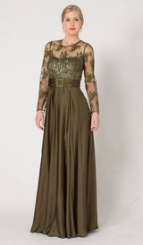 M102 EXQUISITELY MODEST LONG SLEEVE FORMAL GOWN OLIVE