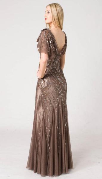 M103A SMOOTH SHIMMERY GLAM EVENING GOWN MOCHA