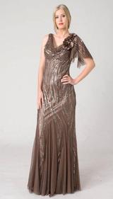 M103A SMOOTH SHIMMERY GLAM EVENING GOWN MOCHA