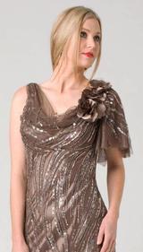 M103A SMOOTH SHIMMERY GLAM EVENING GOWN MOCHA
